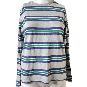 Boden Striped Long Sleeve T Shirt Grey Green Blue Size 14